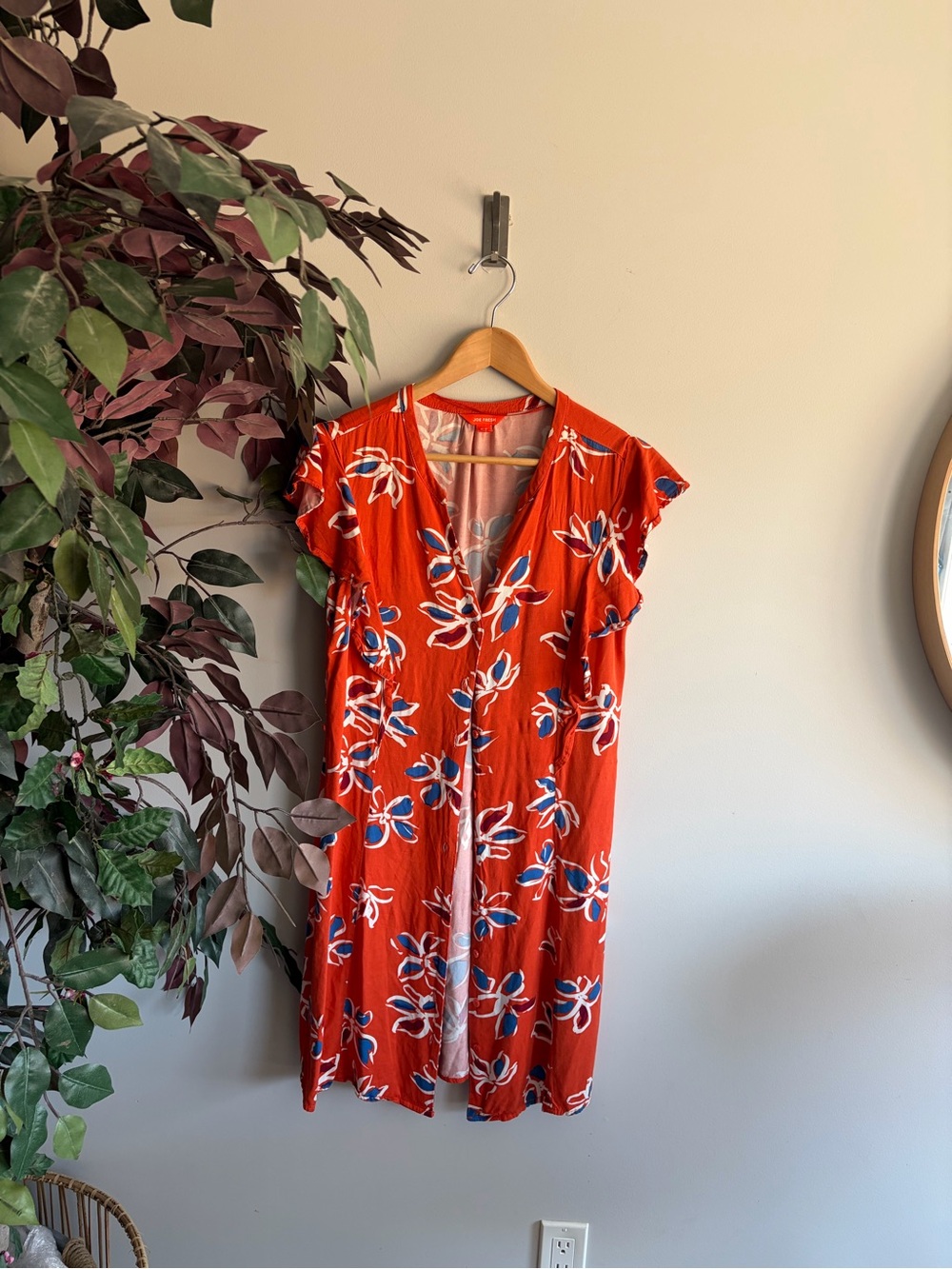 Joe Fresh Orange Floral V-Neck Mini Dress